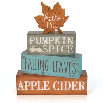 Fall Decorations Wooden Signs, 4 Sets Double Sided Rustic Farmhouse Fall Tiered Tray Decor, Pumpkin Spice Wooden