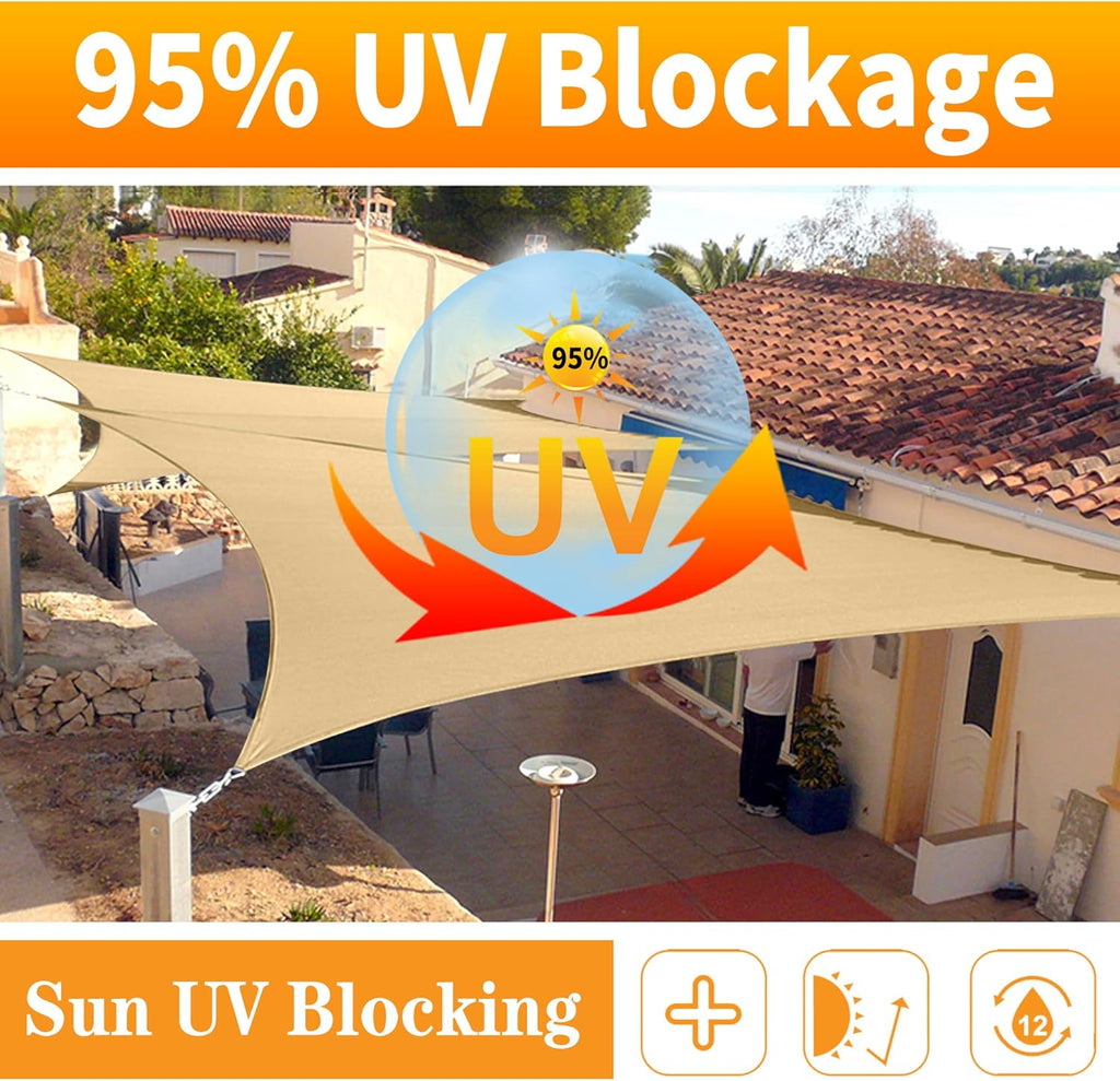 16' x 20' Brown Rectangle Sun Shade Sail Canopy Durable Fabric UV Block Awning, We Make Custom Sizes