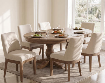 Upholstered Set of 6, Modern Wooden Dining Room Chair with Wood Legs, Linen Fabric Kitchen Chairs Farmhouse Dinner
