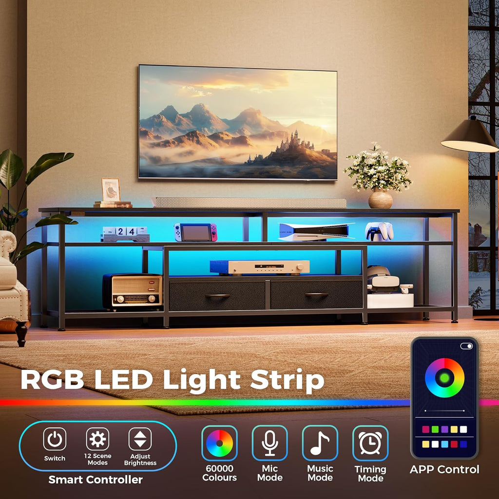 TV Stand for 75 80 Inch TV, Entertainment Center with Power Outlets and LED Lights, 70.9 Inch TV Console for Living