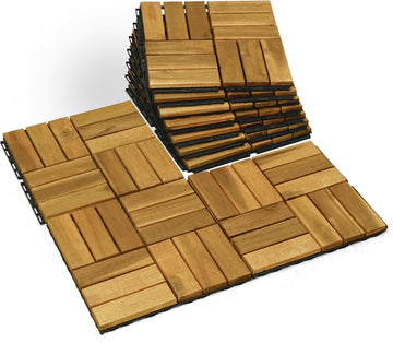 Interlocking Deck Tiles - 12"x12" Indoor & Outdoor Flooring Tiles, Wood Deck Tiles for Balcony & Backyard, Weather & UV