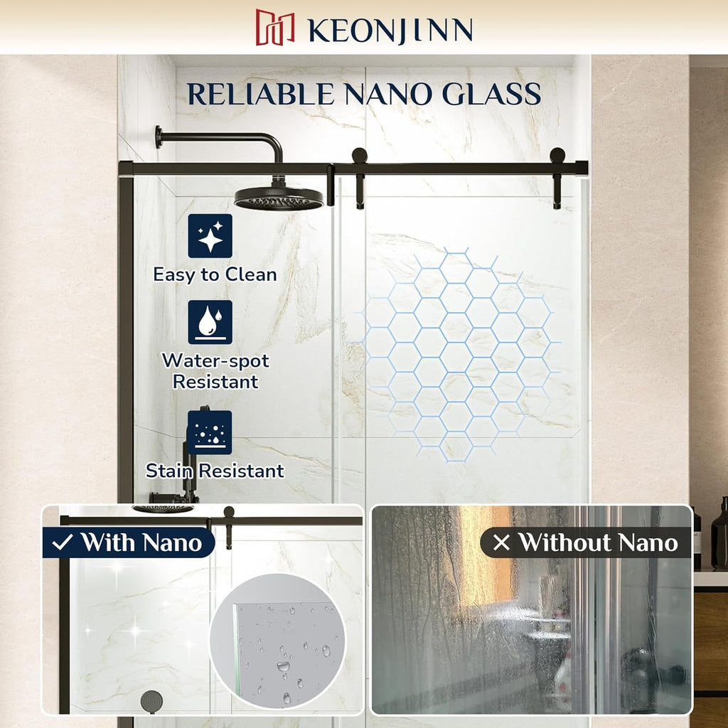 Single Sliding Shower Door, 55-60" W x 76" H Frameless Shower Door