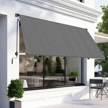 120" X 96" Manual Retractable Awnings Shades Roll Up Outdoor Sunshade Cloth for Backyard, Garden, Balcony, Grey