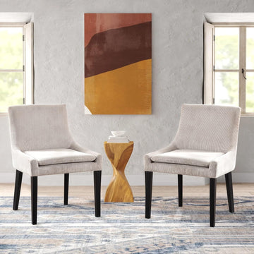 Upholstered Dining Chairs Set of 2, Mid-Back Kitchen Room Chair with Wood Legs, Corduroy Padded Dining Side Chairs