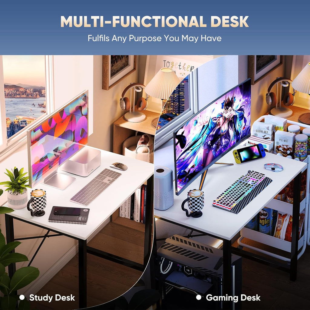 32 Inch Small Computer Desk, Modern Study Work Table Simple Style, Writing Desks with X-Shaped Reinforcement, Black