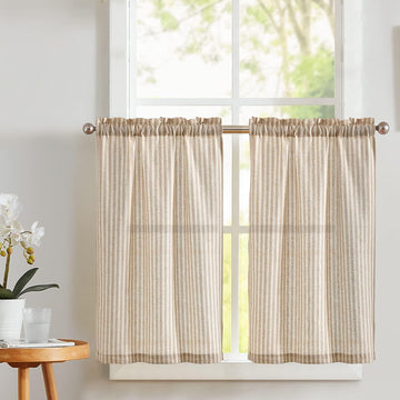 Stripe Farmhouse Kitchen Curtains Linen Cafe Curtains Tickingstripe Tier Drapes Pinstripe Semi-Sheer