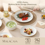 24 Piece Dinnerware Set, Embossed Ceramic Dish Sets Service for 8, Plates and Bowls Set