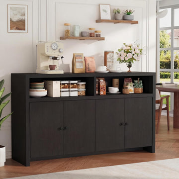 Buffet Sideboard Cabinet with Storage, 55" Large Farmhouse Kitchen Storage Cabinet with 4 Doors & Adjustable Shelves