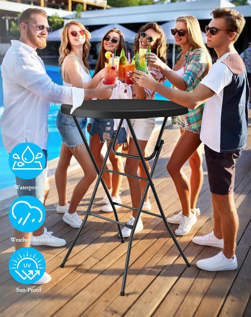 32" Round Folding Table, Plastic Bar Height Tables for Parties, Black