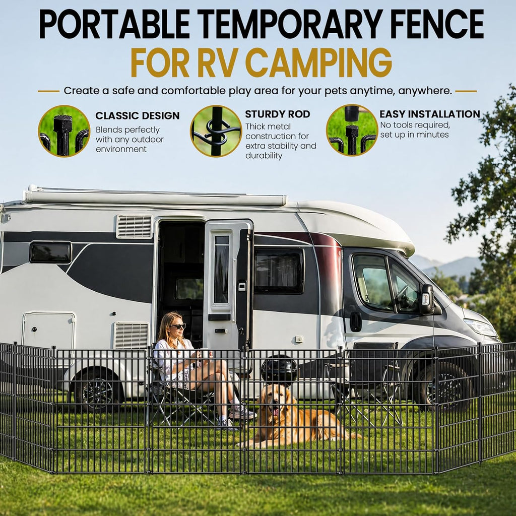 8 Panels No Dig Garden Fence with Gate, 48in(H) × 21ft(L) Decorative Metal Outdoor Dog Fence, Rustproof Pet Fencing