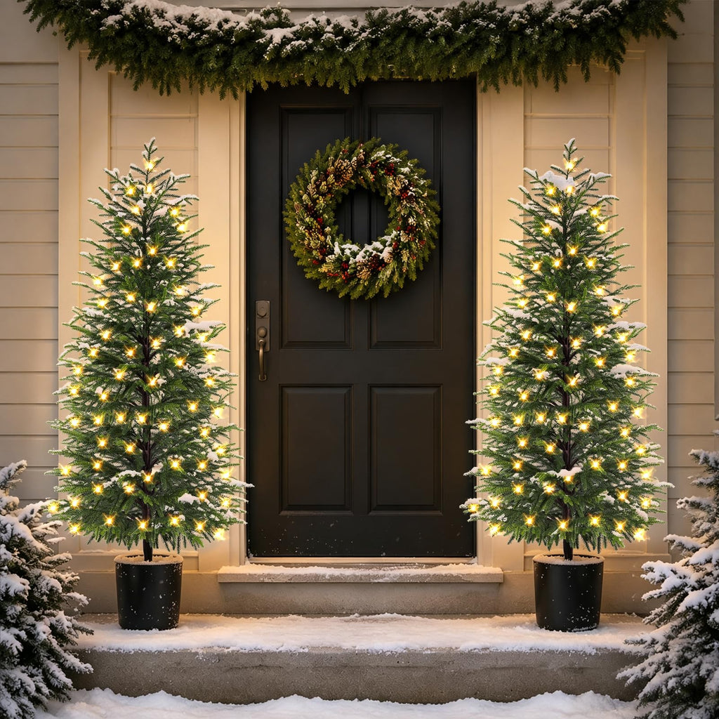 5FT Prelit Norfolk Pine Christmas Tree Real Touch Artificial Cedar Tree with 80LED Lights & 8-Function Plug-in Potted