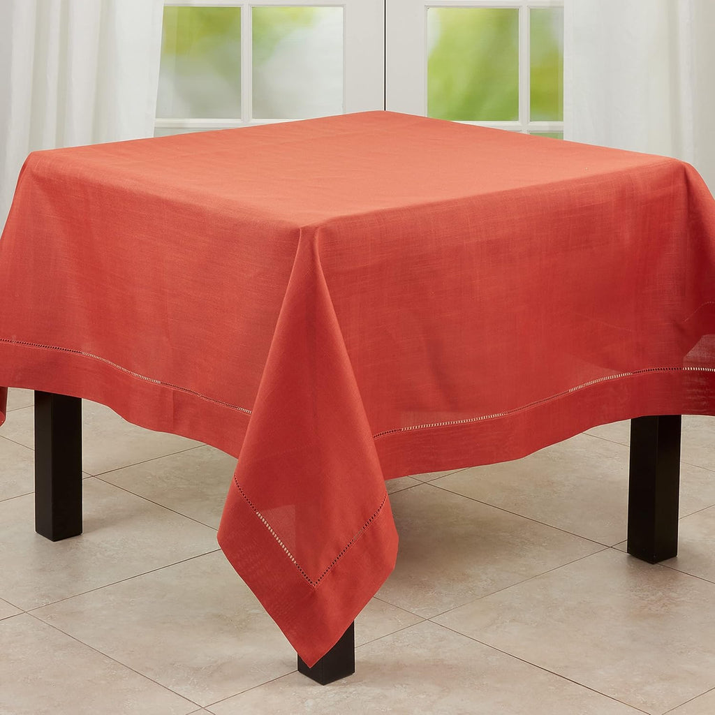 Rochester Collection Hemstitched Border Tablecloth, 60", Terracotta