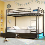 Metal Bunk Bed Twin Over Twin with USB Charging Station, LED Bunk Bed with 2 Storage Drawers