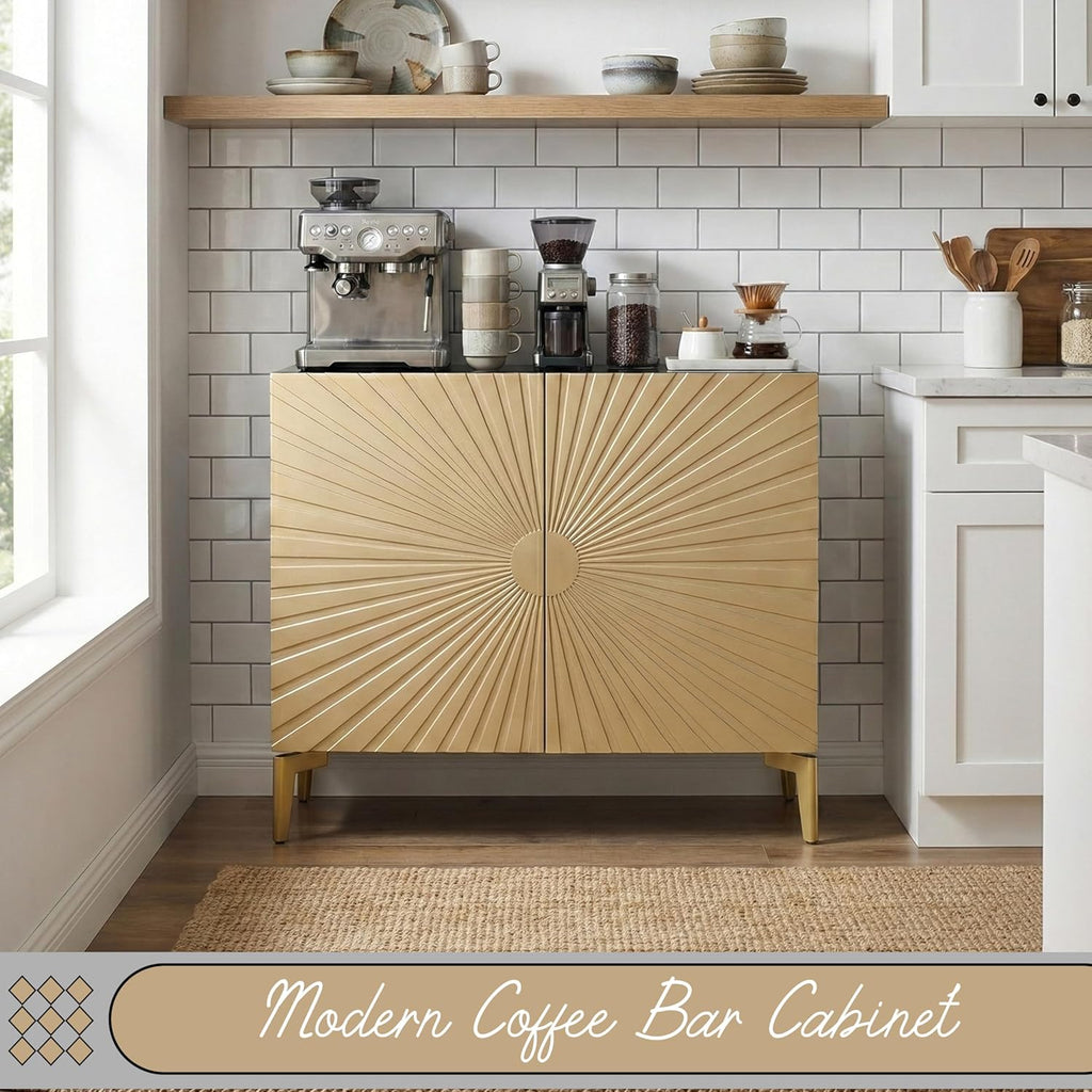 2-Door Storage Cabinet - Accent Sideboard Buffet in Gold & Black, Storage Cabinet for Living Room, Hallway, Kitchen