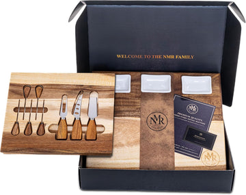 Premium Acacia Wood Charcuterie Board Set with Hidden Drawer, Cheese Board Gift Set, 2 Cheese Knives, Cheese Fork & 5