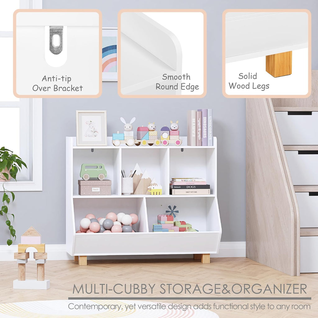 Toy Storage Organizer, Kids Bookshelf and Toy Storage with Legs, 5 Cube Storage Organizer, Children Bookcase for Kids
