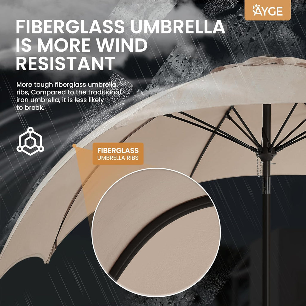 9FT Large Outdoor Patio Umbrella Market Table Umbrella-UV Resistant, Easy Push Button Tilt and Crank - Beige