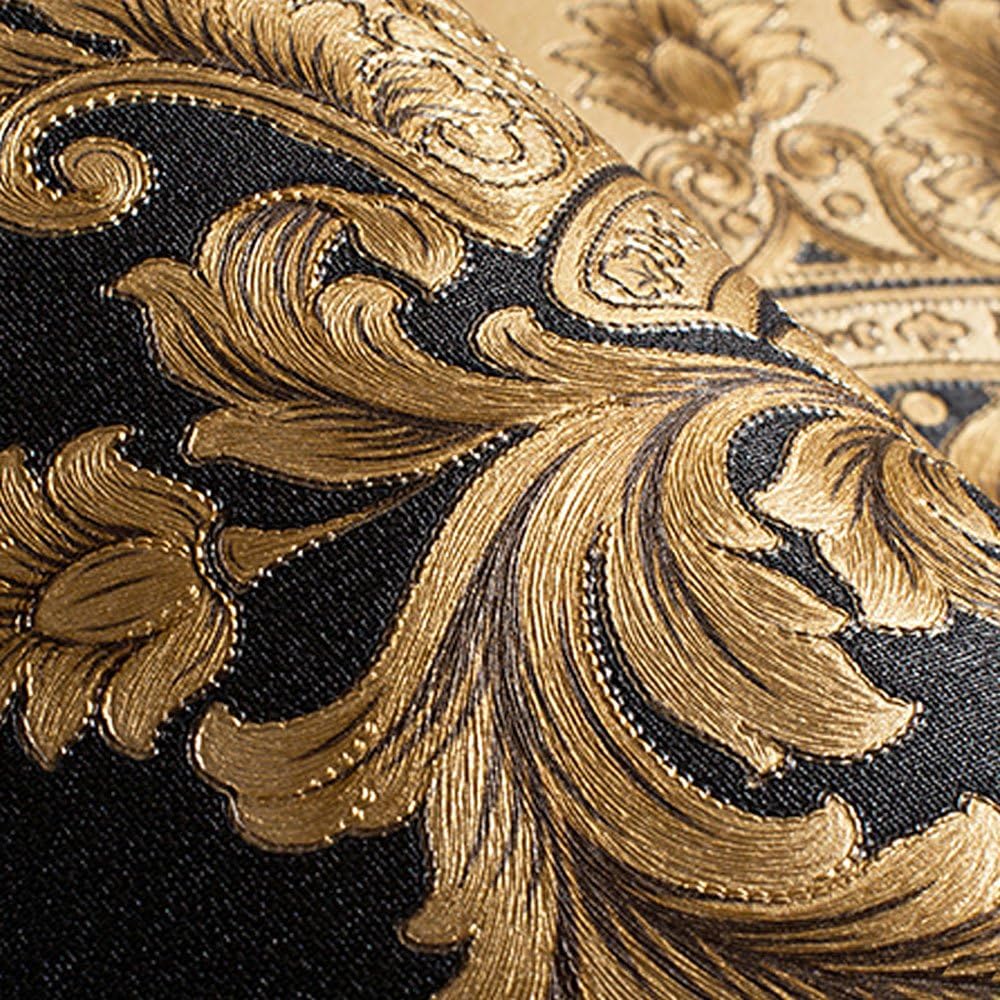 European Classic Black Damask Stereo Deep Embossed Wallpaper | Hotel TV Backdrop Wall