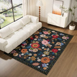 8x10 Washable Vintage Floral Area Rug, Low Pile Non-Slip Faux Wool Carpet for Living Room Kitchen Bedroom