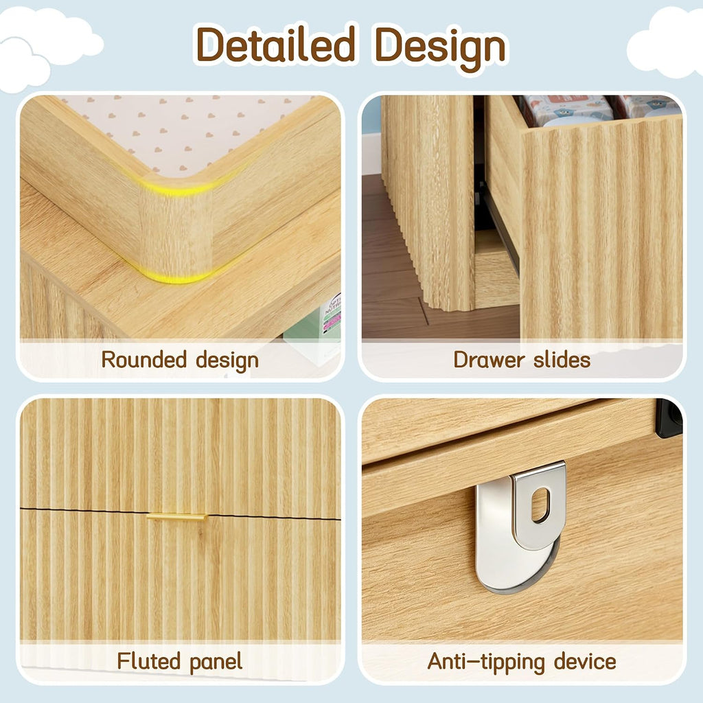 Changing Table Dresser, 4 Large Drawers Wood Baby Nursery Dresser with Raised and Detachable Changing Table Top