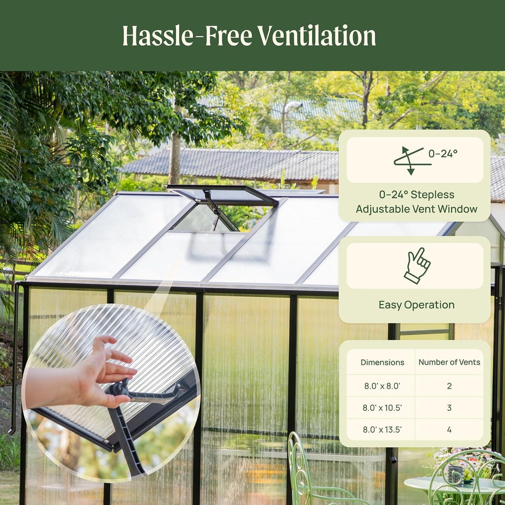 Junior Victorian Greenhouse 8ft - Durable Aluminum Frame with Polycarbonate Panels - All-Season Greenhouse for
