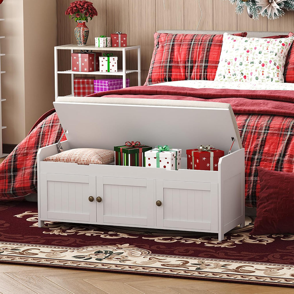 41.3" Shoe Bench with Lift Top Storage, Entryway Bench with Cushioned Seat, Wooden End of Bed Bench, Shoe Cabinet
