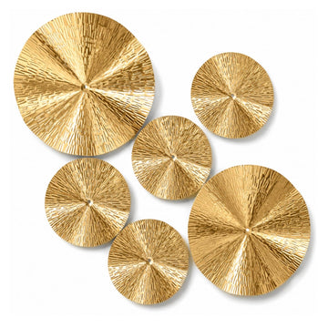6 Pcs Gold Sunburst Wall Decor Set, Iron Metal Wall Art with 9.6" & 5.9" Pieces, Modern Geometric Hanging Sculptures
