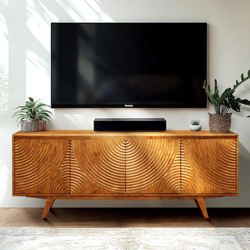 Acacia Harmony Wood TV Stand for up to 75" TV Entertainment Center, Caramel