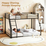Bunk Bed Twin Over Full, Metal Bed Frame with Safety Guardraild for Boys Girls, Junior