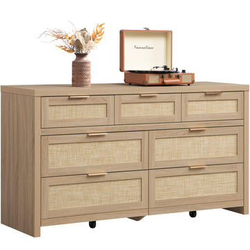 7 Drawer Rattan Dresser, 57" Wide Dresser