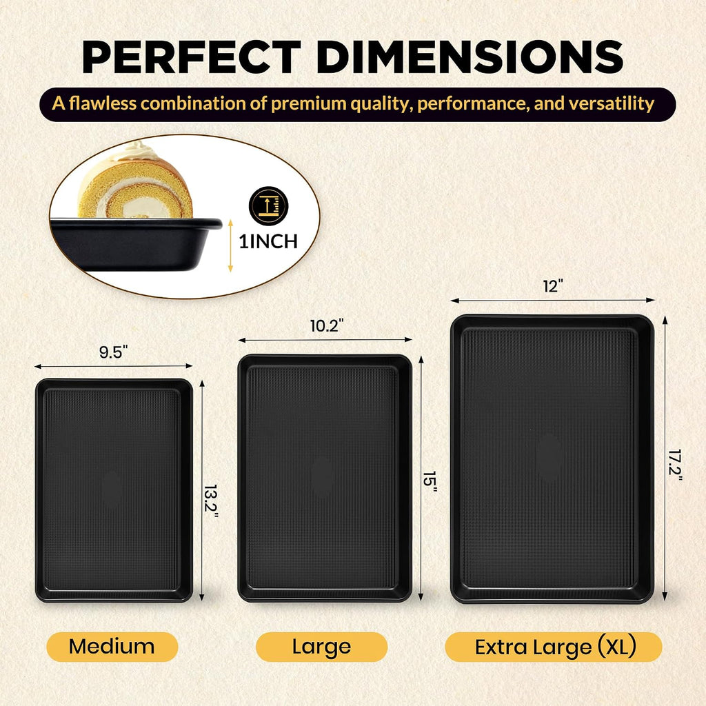 Saker 3-Piece Heavy Duty Carbon Steel Sheets Set Non-Stick | | Cookie Sheets,Oven Safe, Even Heating, for , Roasting