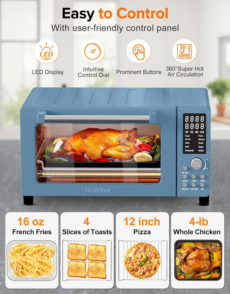 Bravo Pro Smart Air Fryer Toaster Oven Combo, Airfryer Convection Oven Countertop, 10-in-1 Functions with Quicker & Even Crisp Technology, 1800W, 50-450°F, PFAS-Free, 21QT, Cozy Blue