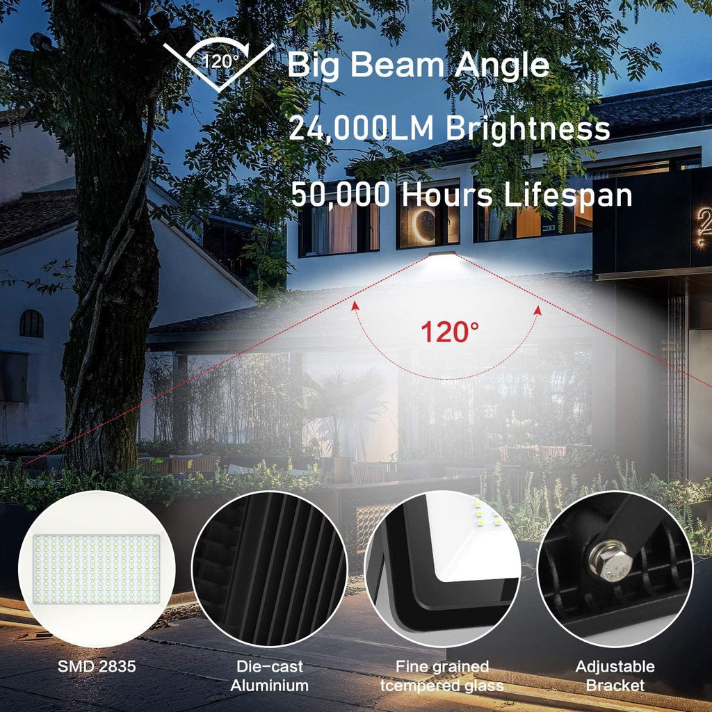 200W LED Flood Light Bulbs 2 Pack, Outdoor Waterproof IP66, 6000K Daylight White, Exteriores Security Floodlights for