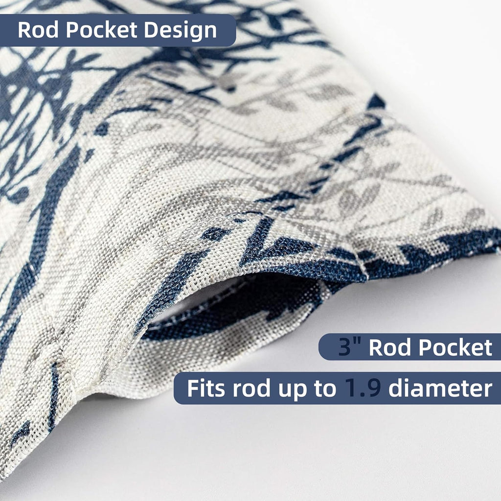 Tree Branch Linen Lined Valance Double Layer Thermal Insulated Room Darkening Blackout Valances 3 Inch Rod Pocket
