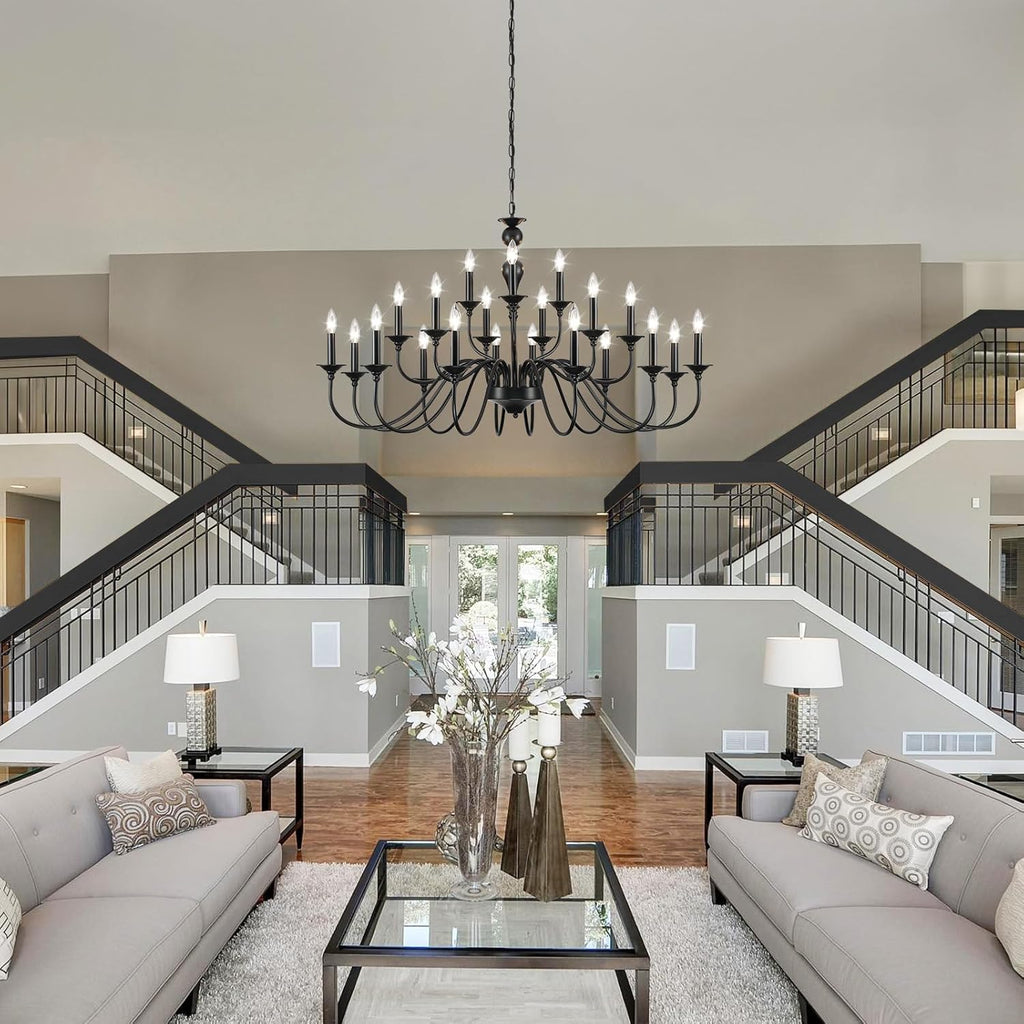 Black Chandelier 21 Light, Large Farmhouse Chandeliers for Dining Room Light Fixtures Over Table, 3 Tier Industrial Candle Hanging Lighting Fixture for Living Room Foyer Staircase Restaurant Villa