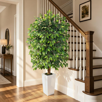 6FT Artificial Ficus Tree Large Fake Ficus Tree White Tall Planter