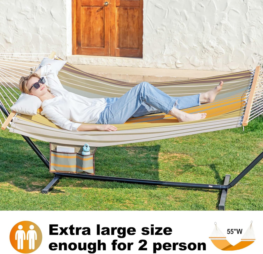 Waterproof Double Hammock with Stand for Outside Heavy Duty, 2 Person 55'' Large Quick Dry Textilene Hammocks with