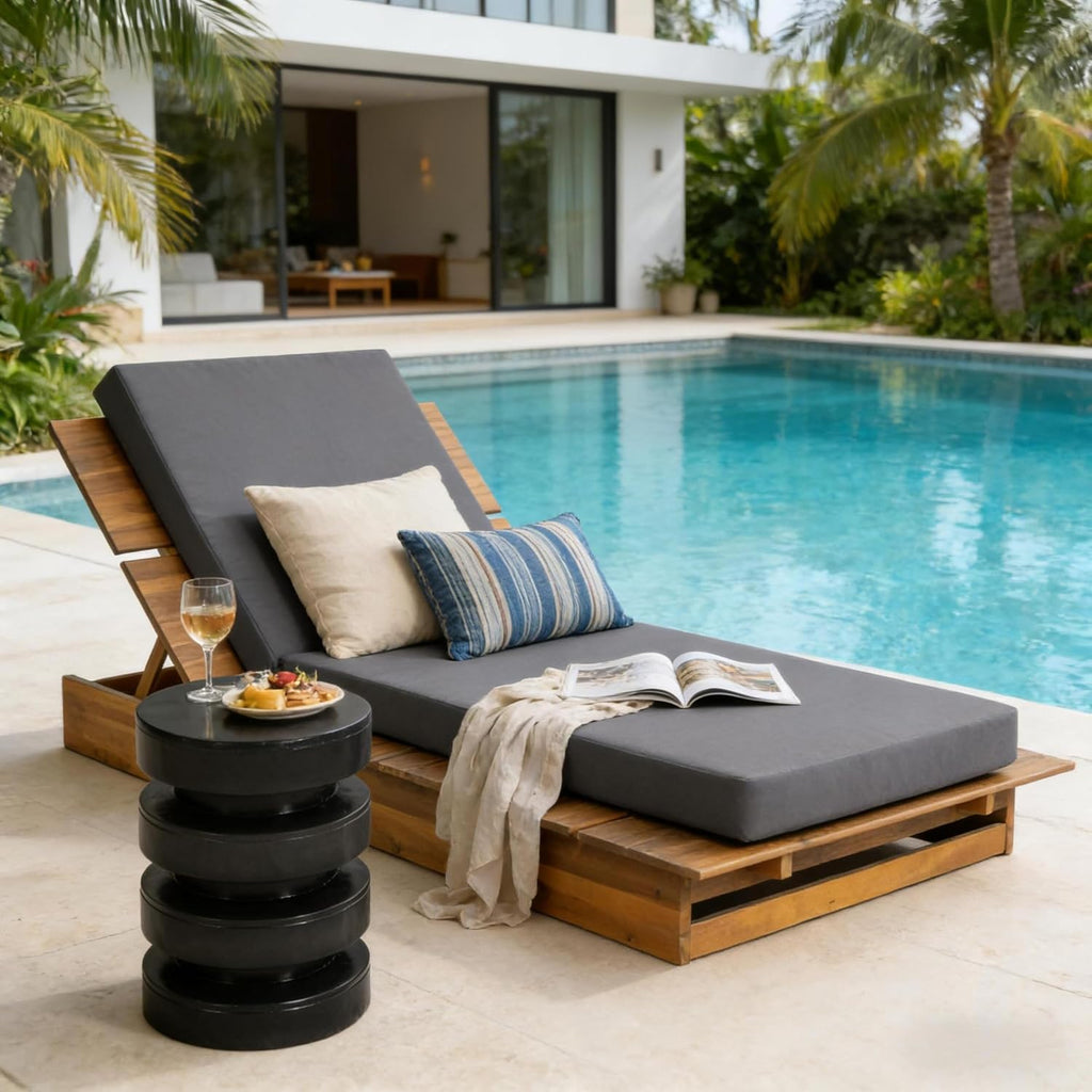 Patio Chaise Lounge Chair Outdoor, Acacia Wood Poolside Sun Lounger with 4-Thick Cushion, 3-Position Adjustable