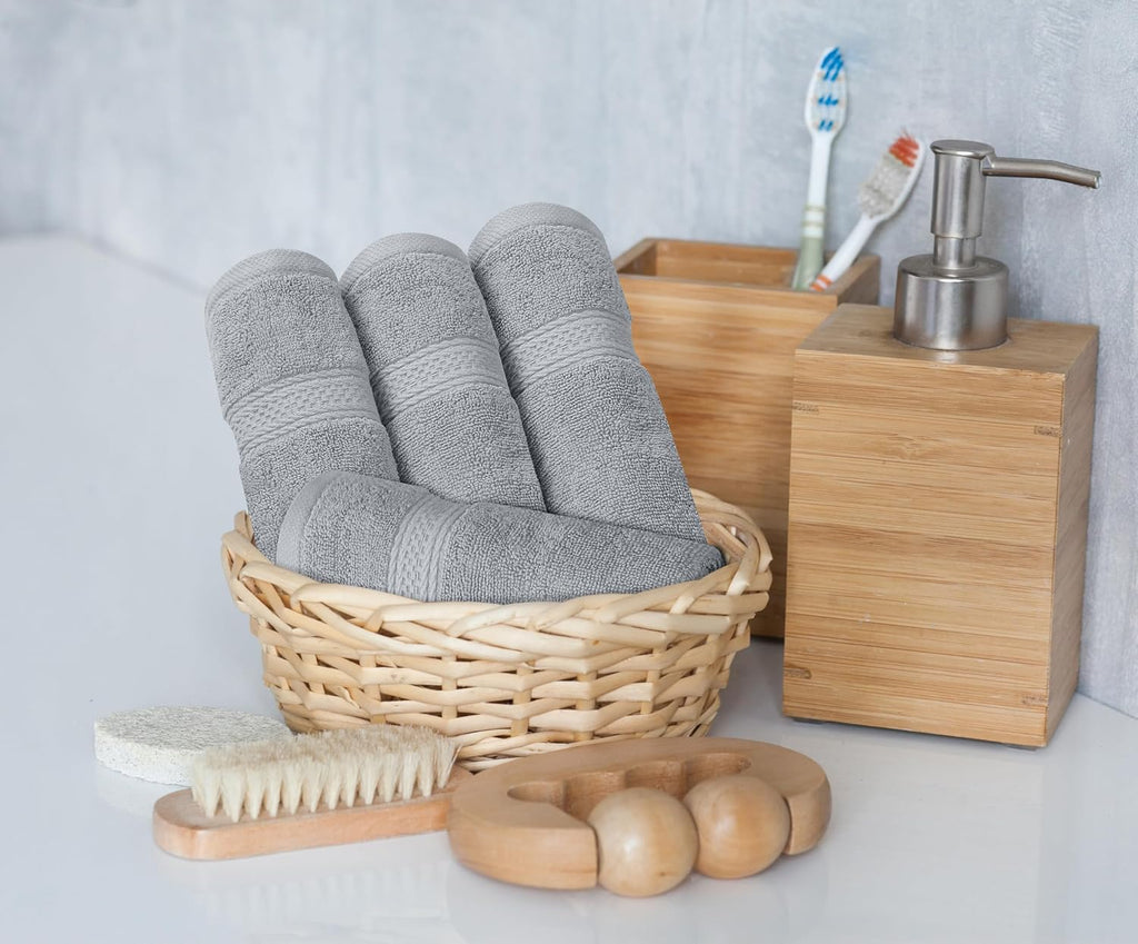 8 Piece Majestic Plush Luxury Towel Set, Cotton, Cool Grey | Majestic Plush 100% Ring Spun Cotton Towels - Super