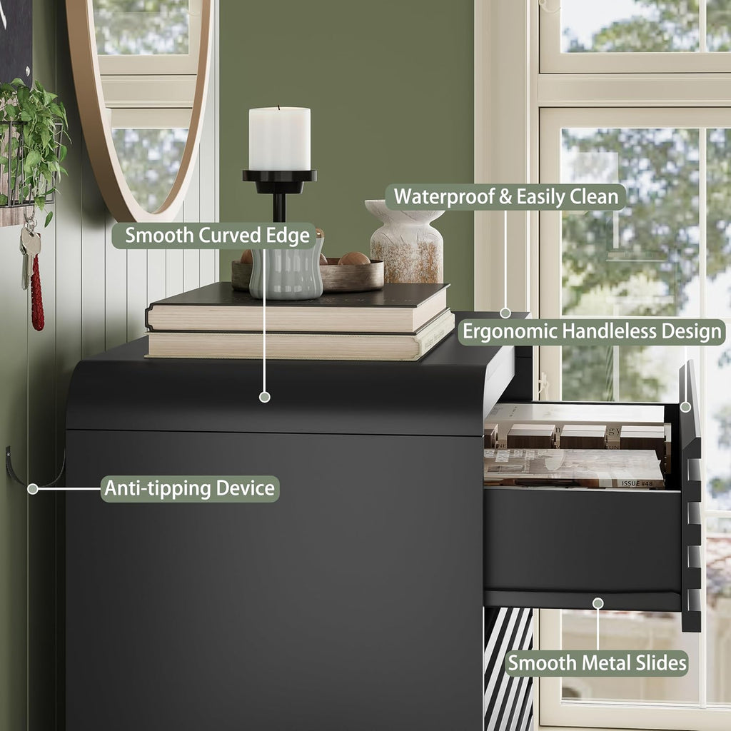 5 Drawer Dresser , 45" Tall Fluted Dresser with Curved Edge and Ergonomic Handleless, Large Wooden Clothes Storage