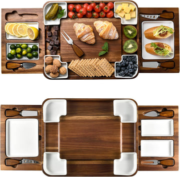 Upgraded Acacia Cheese Board Set, Square Shaped Charcuterie Set, Cheese Platter, Handcrafted Design and Stainless