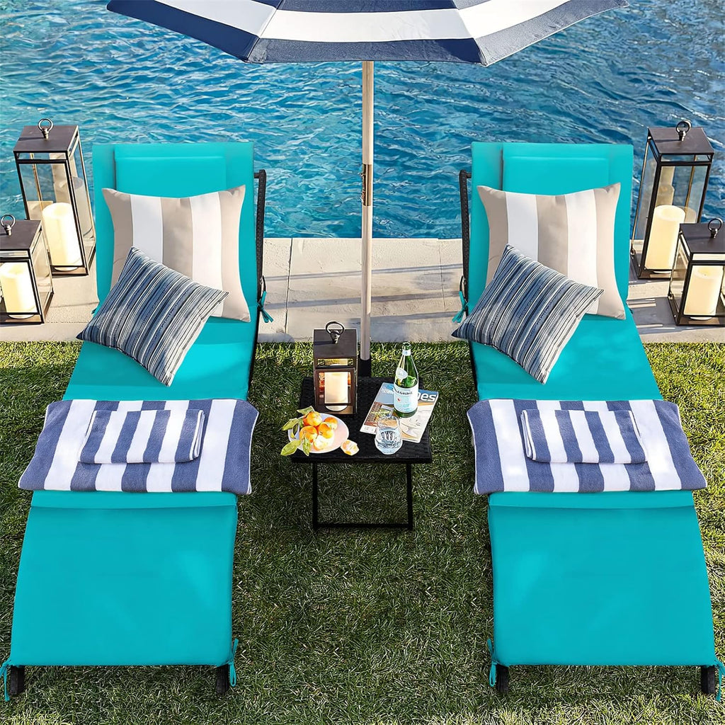 Lounge Chairs for Outside 3 Pieces Patio Adjustable Chaise Lounge Outdoor Wicker Lounge Chairs Set of 2 with Table