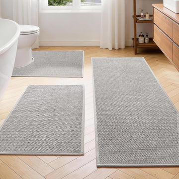 Gray Bathroom Rugs Sets 3 Piece, Quick Dry Thin Bath Mat with Toilet Rug, Non Slip Absorbent Machine Washable, Bath