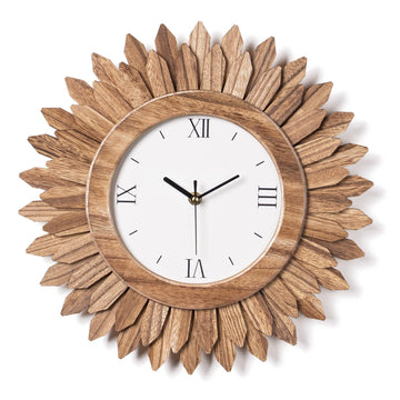 14 Inch Wall Clock Battery Operated Silent Non Ticking Rustic Wood Boho Sunburst Decorative Wall Clocks Kitchen