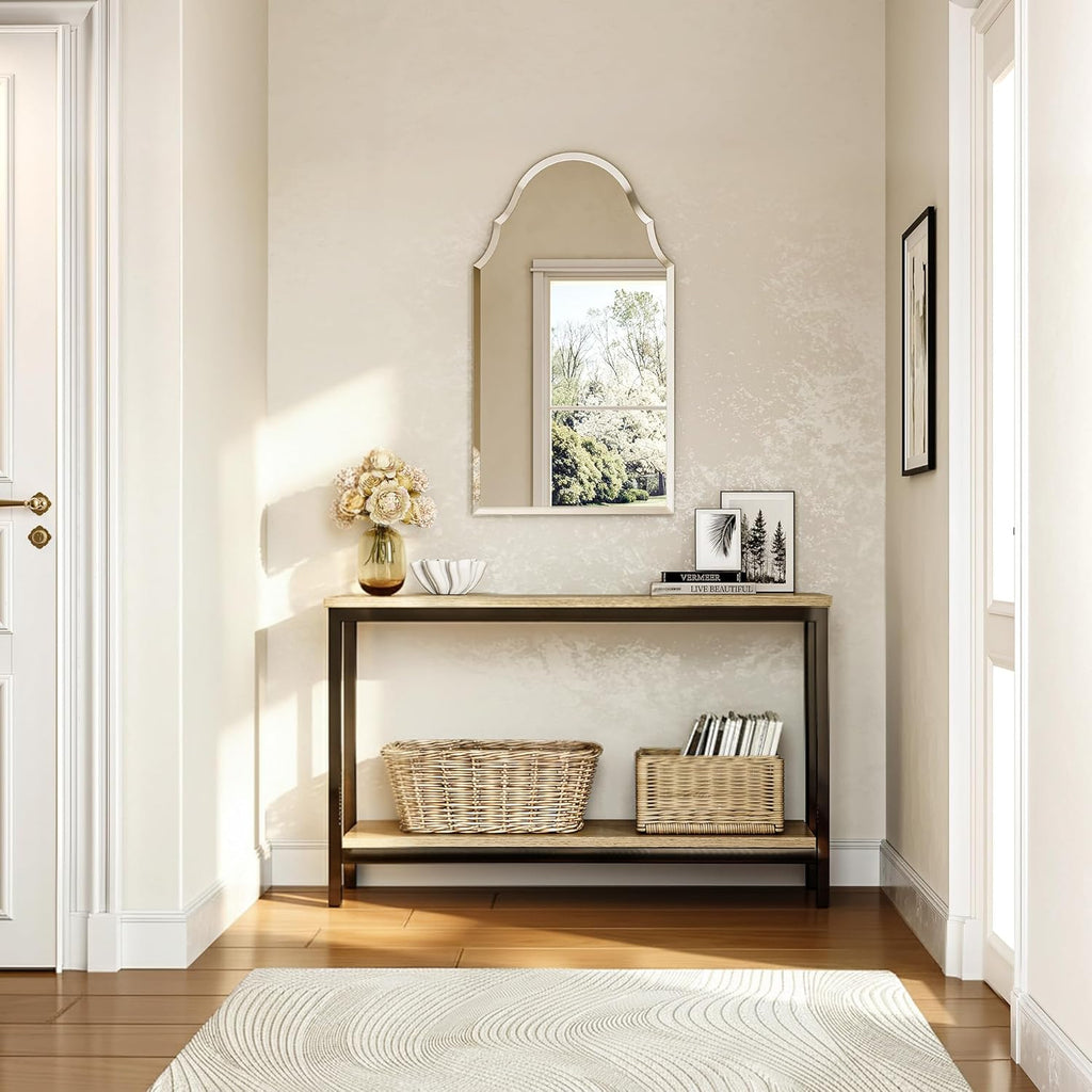 24 x 40 Inch Large Scalloped Arch Mirror, Frameless Beveled Vanity Mirror for Bathroom, Over Sink, Mantel