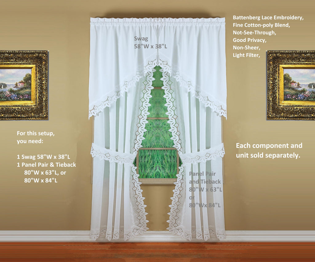 Heirloom Battenberg Eyelet Swag 38", White, 58" W x 38" L