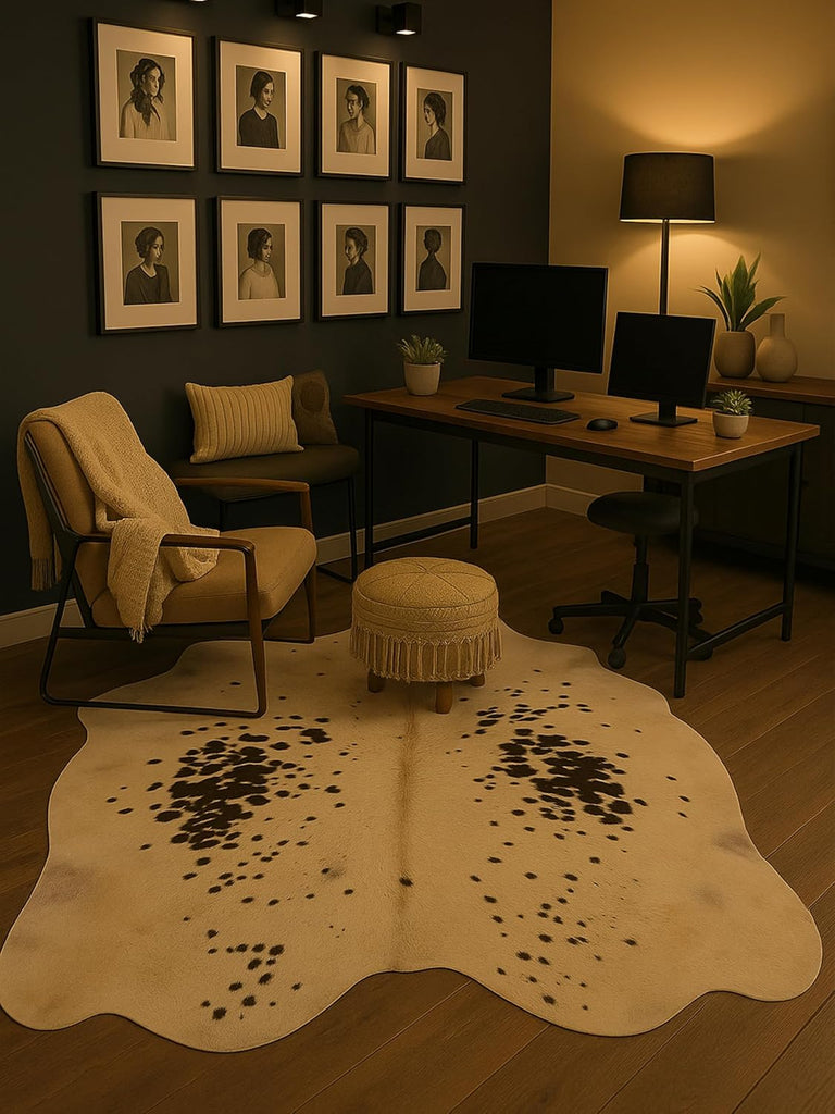 Genuine Cowhide Rugs - Natural Leather Hide Rugs - Vintage Style Real Cowhide Rug for Room & Home Décor (White &