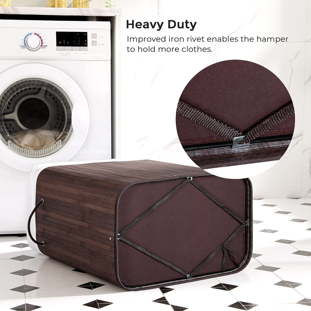 Bamboo Laundry Hamper with Lid, 100L, with Handles