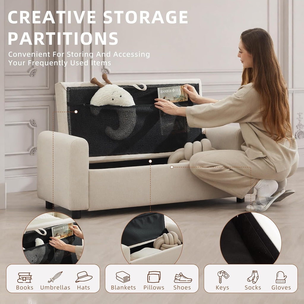 48" Ottoman with Storage, Tufted Storage Ottoman Bench, Convenient Living Room Fabrics Bench Seat, Entryway Shoe
