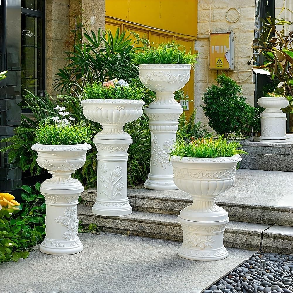 Roman Column Pedestal, Elegant Magnesium Oxide Garden Planter Urns for Villas, Gardens, Courtyards, Wedding